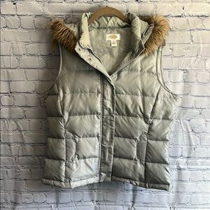 Talbots Women's Gray Puffer Vest with Faux Fur Trim Size Medium‎